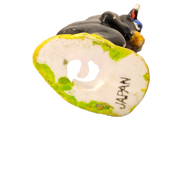 Porcelain Bisque Antique Cow Black Yellow Japan Free Standing Miniature Figurine - Picture 3 of 7